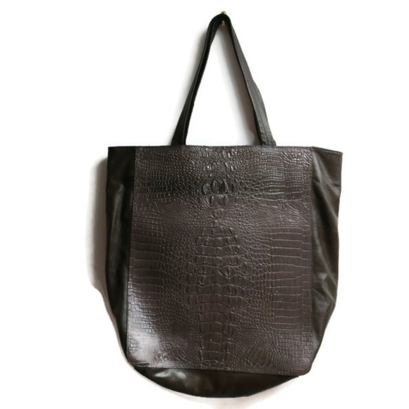 Jana Feifer Brown Tote Leather PVC Inside Pockets - Picture 1 of 3